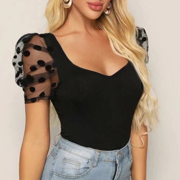 Dotted Mesh See-Through Blouse 